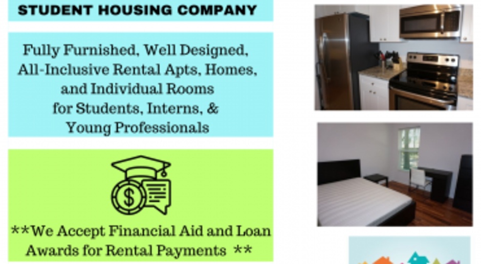 Fully Furnished All Inclusive Private Single Bedrooms and Whole Homes  for Students --Ringling College of Art and Design, USF, New College and others