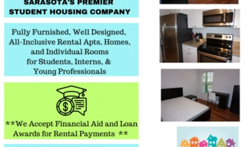 Apartments Near Florida Fully Furnished All Inclusive Private Single Bedrooms and Whole Homes  for Students --Ringling College of Art and Design, USF, New College and others for Florida Students in , FL
